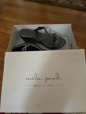 Mila Paoli Metallic Gray Braided Wedge Sandals